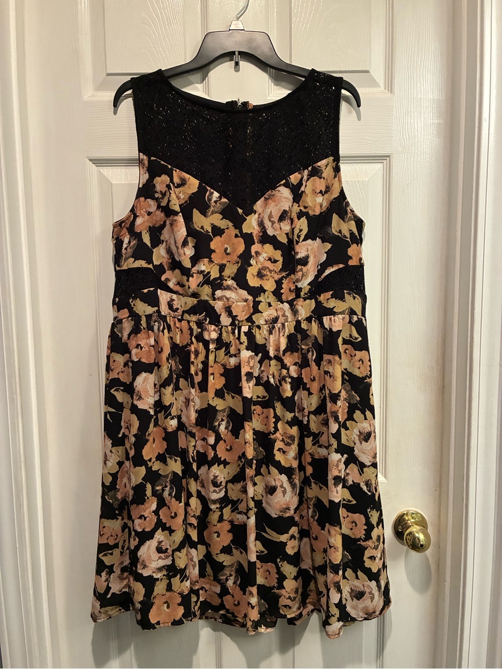 Trixxi Black & Peach Floral Sleeveless Dress with Lace Insets
